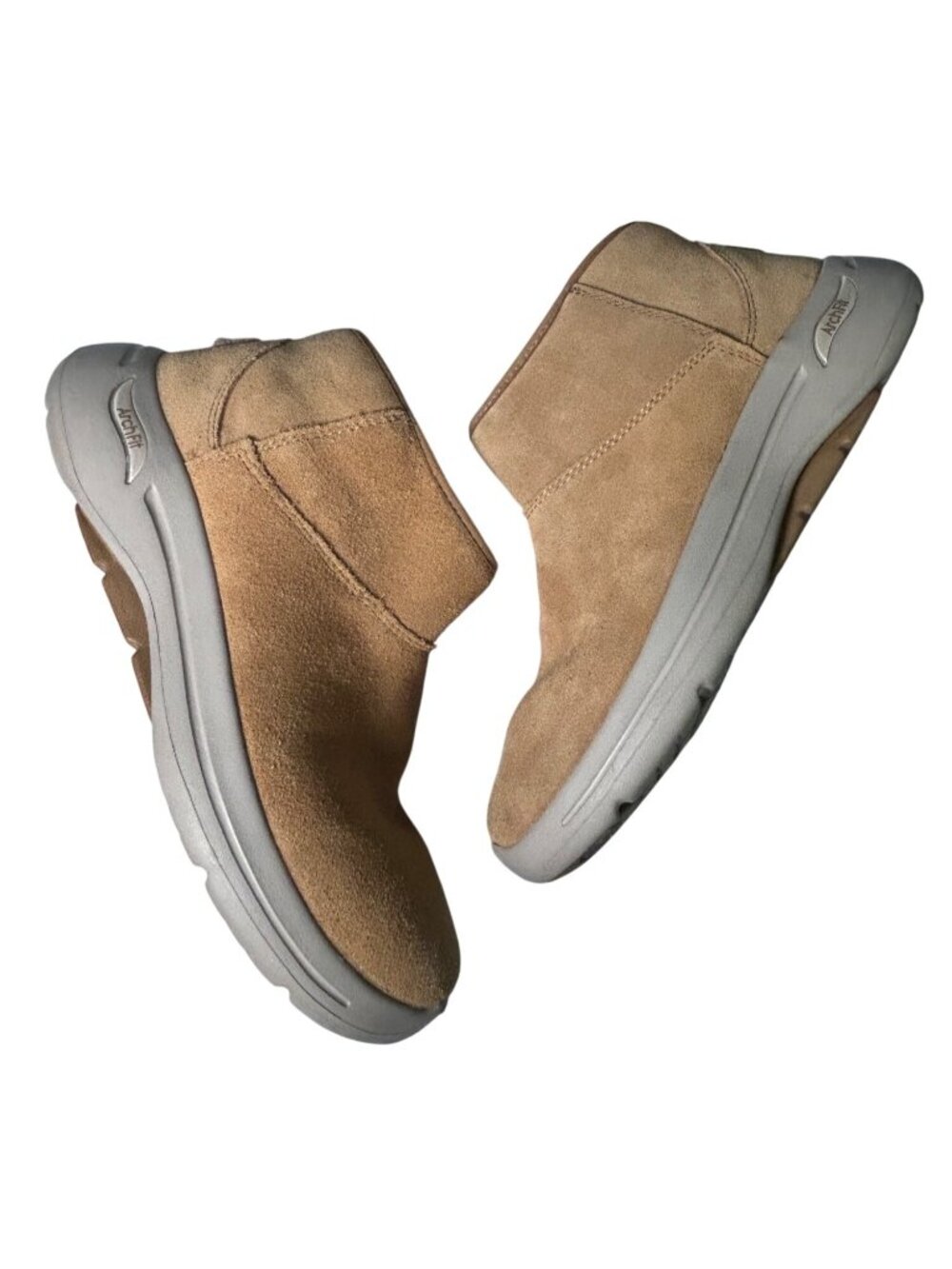Skechers Arch Fit Go Walk Boots Women's 10 Tan Suede Slip-On Leather Faux Fur - Picture 5 of 16